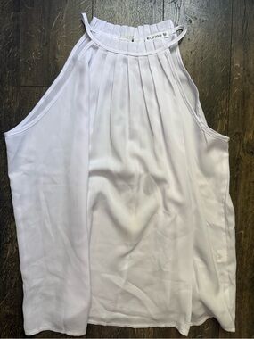 Elings White Pleated Halter Tank Top